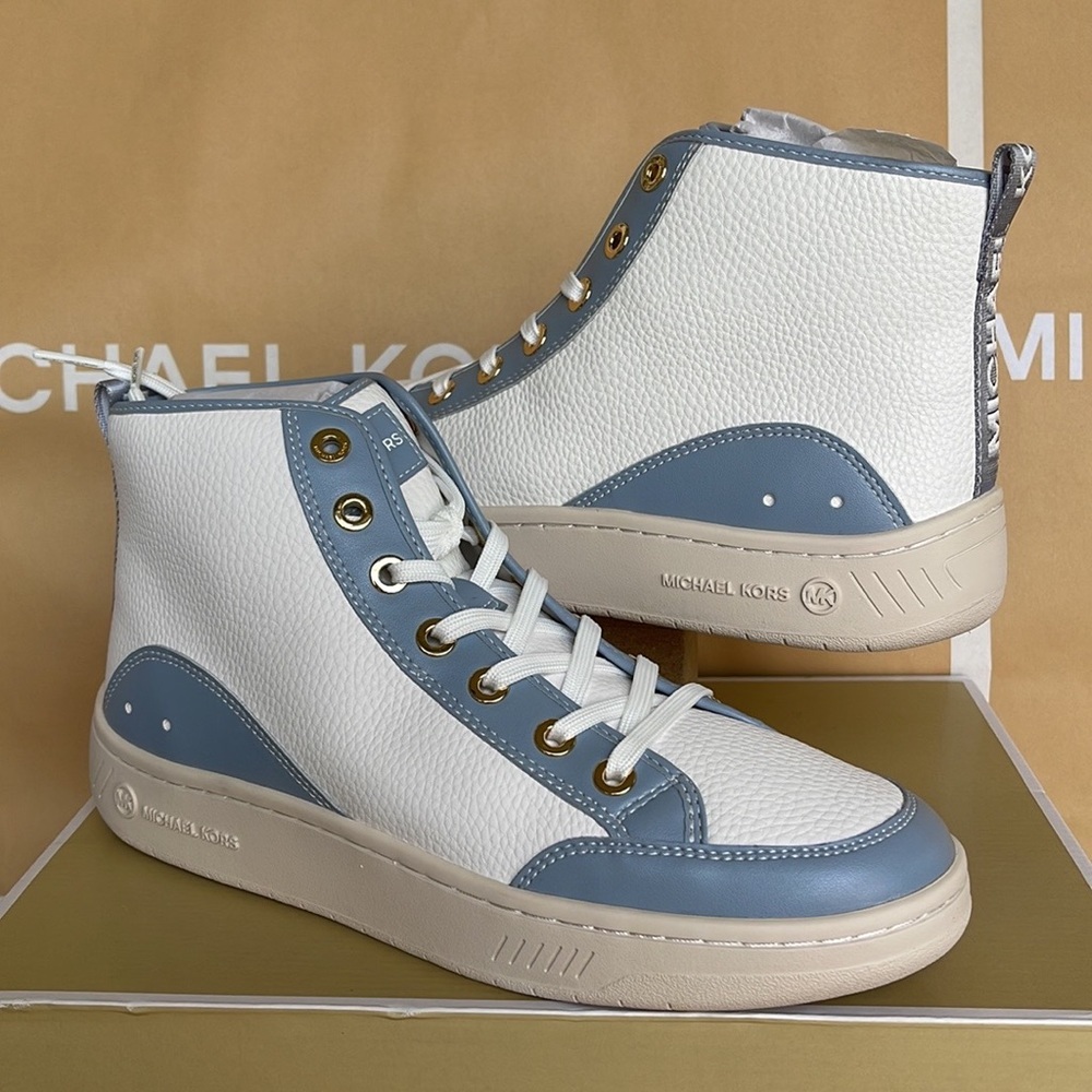 MICHAEL KORS
SHEA MID HIGH TOP
FAUX LEATHER
49F3SHFESL
PALE BLUE 
NEW - Picture 7 of 16